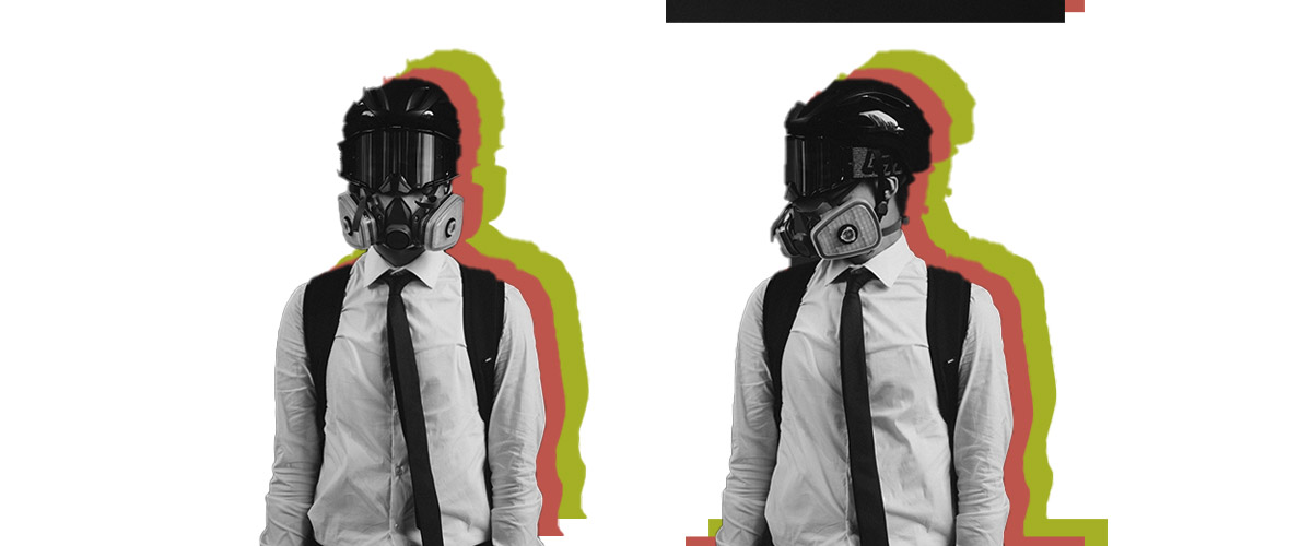 Kaksi juppia kaasunaamareissa